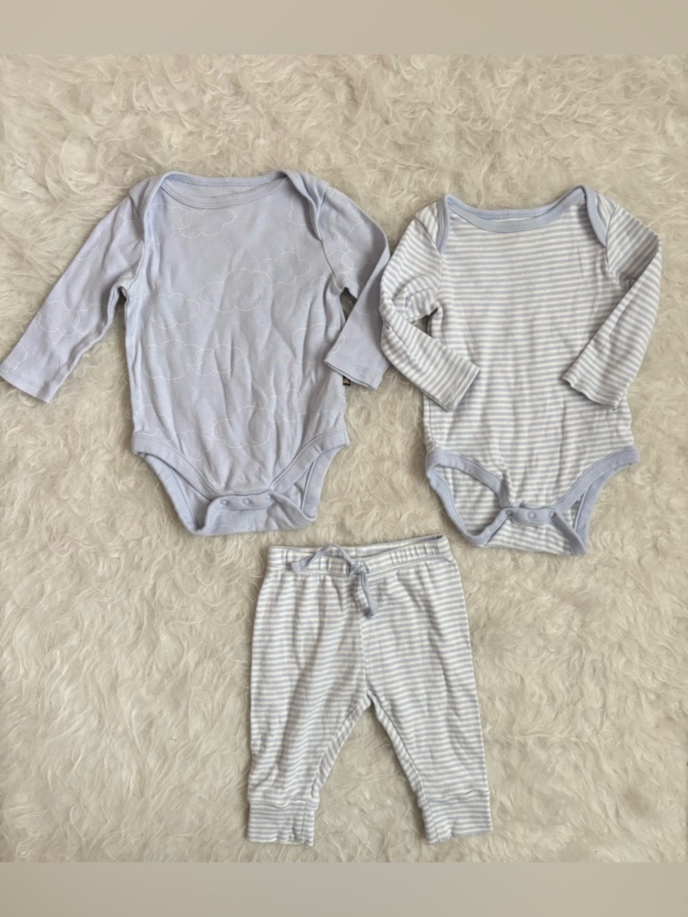 Baby GAP Gender Neutral Light Blue and White Clouds and Stripes 3 Piece Set